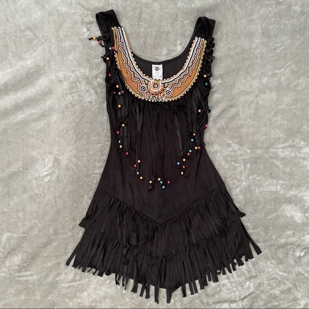 Spirit Halloween Black Beaded Layered Fringe Dress Costume Size Small